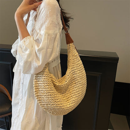 Woven Bag Women  Casual Large Capacity Handmade Straw Shoulder  Purse eprolo