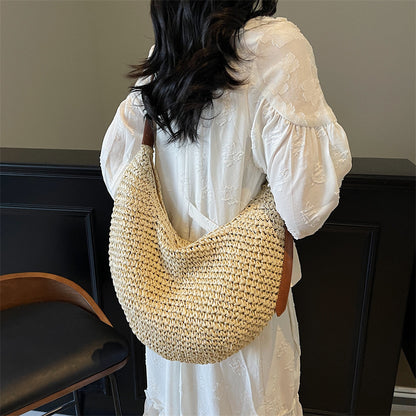Woven Bag Women  Casual Large Capacity Handmade Straw Shoulder  Purse eprolo