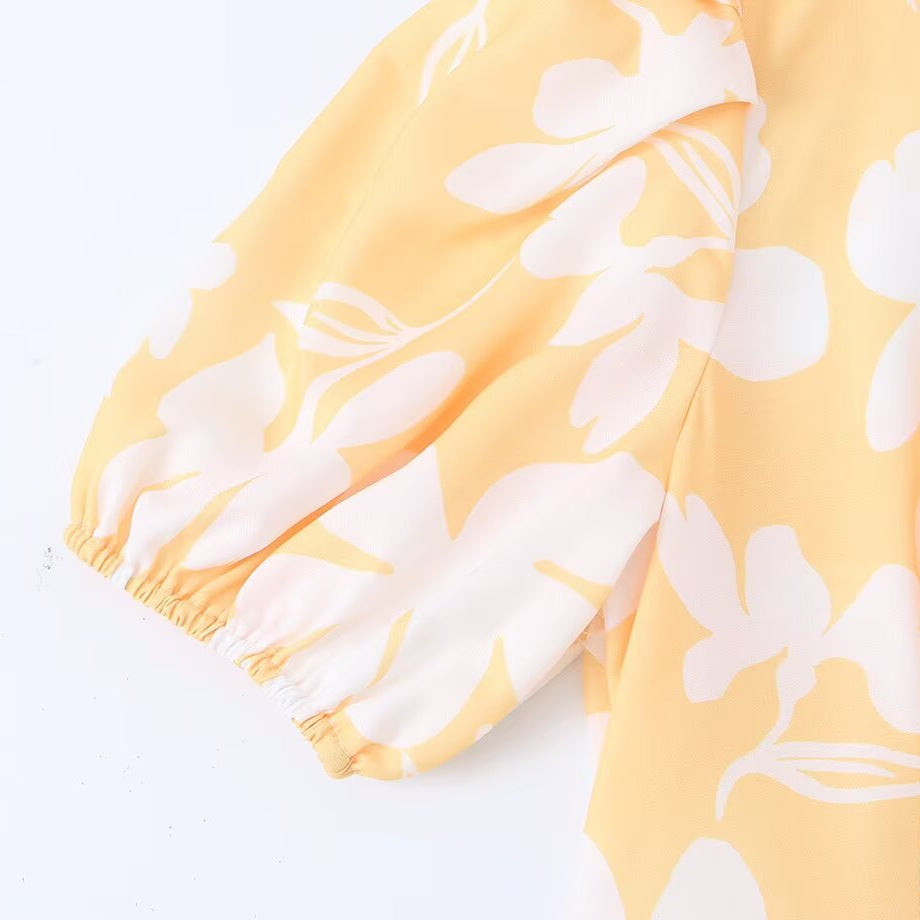 Bubble short sleeved V-neck printed dress eprolo