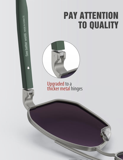 LUENX Aviator Sunglasses for Men Square Polarized Polygon Lens - UV 400 Protection with Accessories Driving Outdoor My Time My Money