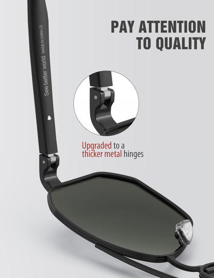 LUENX Aviator Sunglasses for Men Square Polarized Polygon Lens - UV 400 Protection with Accessories Driving Outdoor My Time My Money