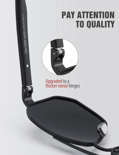 LUENX Aviator Sunglasses for Men Square Polarized Polygon Lens - UV 400 Protection with Accessories Driving Outdoor My Time My Money