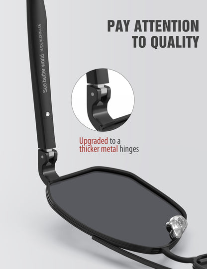 LUENX Aviator Sunglasses for Men Square Polarized Polygon Lens - UV 400 Protection with Accessories Driving Outdoor My Time My Money