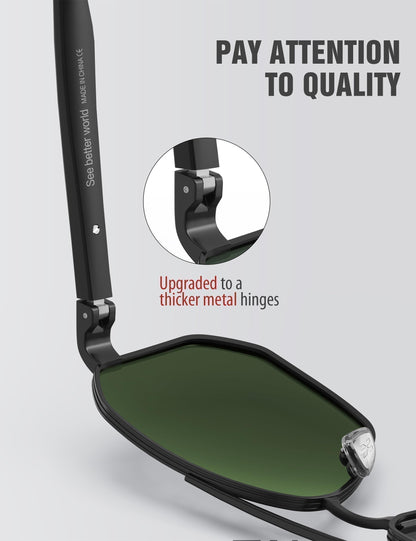 LUENX Aviator Sunglasses for Men Square Polarized Polygon Lens - UV 400 Protection with Accessories Driving Outdoor My Time My Money