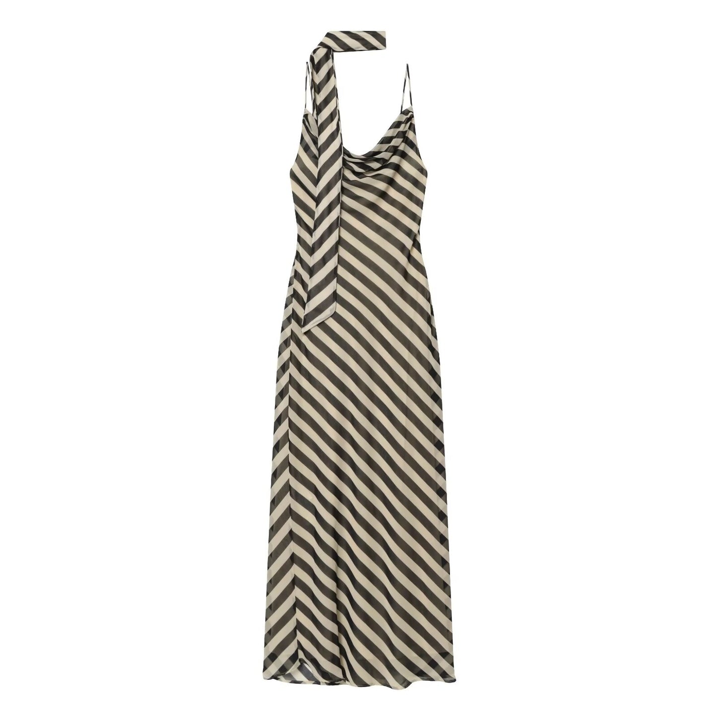 Striped ribbon decoration swing collar suspender long skirt eprolo