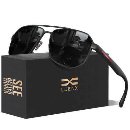 LUENX Aviator Sunglasses for Men Square Polarized Polygon Lens - UV 400 Protection with Accessories Driving Outdoor My Time My Money