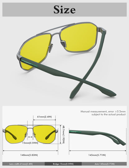 LUENX Aviator Sunglasses for Men Square Polarized Polygon Lens - UV 400 Protection with Accessories Driving Outdoor My Time My Money