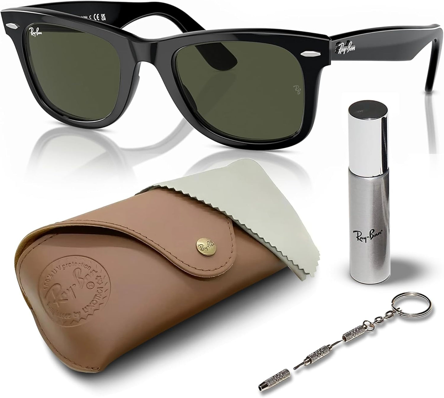 Ray-Ban RB2140 Original Wayfarer Classic Square Shape Sunglasses With Eyewear Kit Bundle - High Bridge Fit - Ideal Formal and Casual Wear Square Sunglasses My Time My Money
