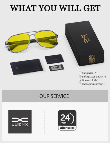 LUENX Aviator Sunglasses for Men Square Polarized Polygon Lens - UV 400 Protection with Accessories Driving Outdoor My Time My Money