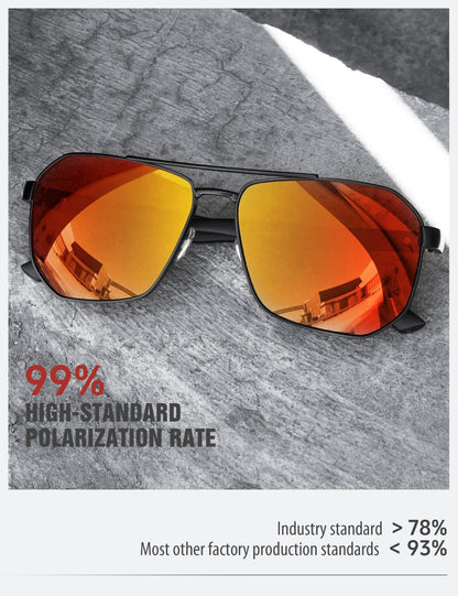 LUENX Aviator Sunglasses for Men Square Polarized Polygon Lens - UV 400 Protection with Accessories Driving Outdoor My Time My Money