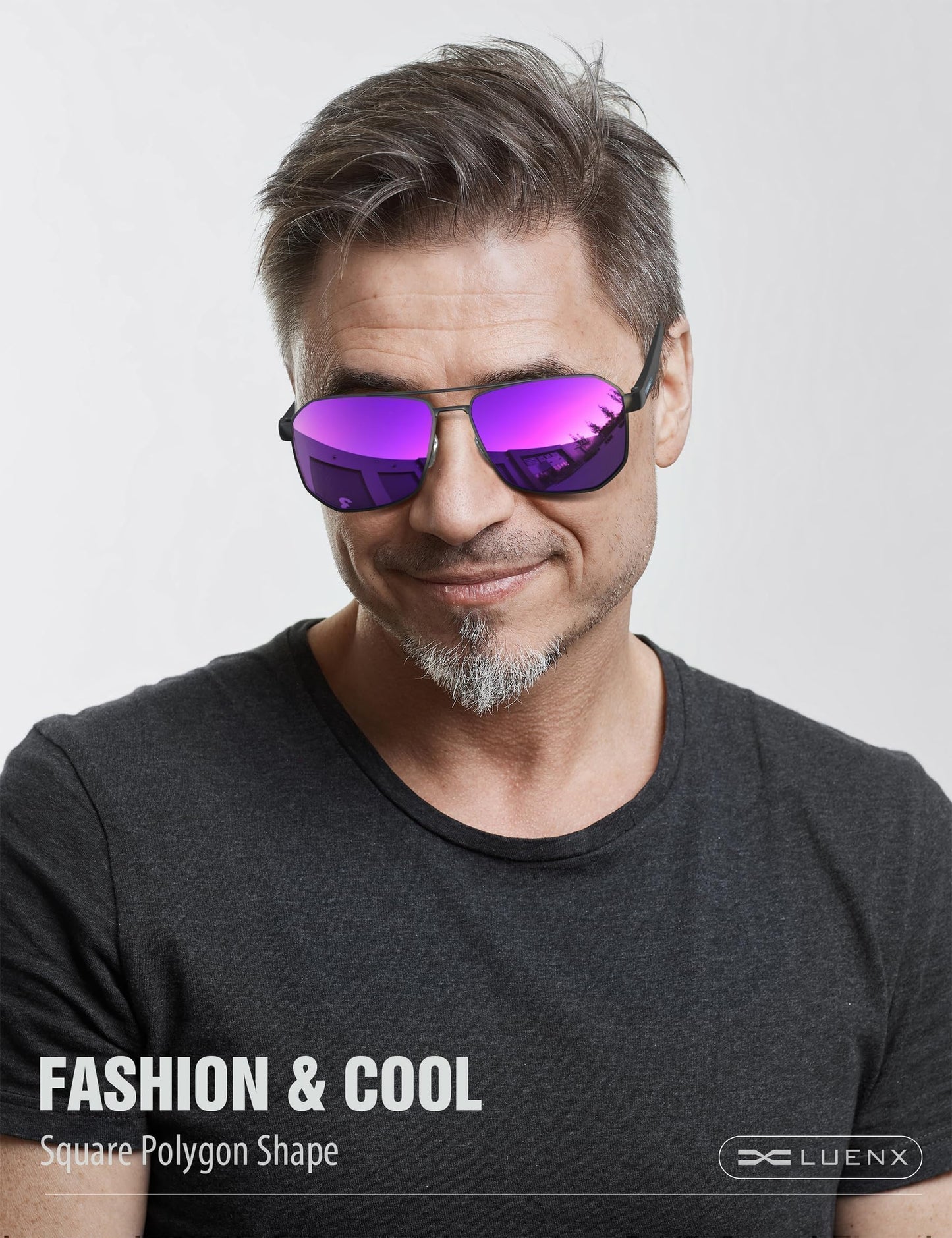 LUENX Aviator Sunglasses for Men Square Polarized Polygon Lens - UV 400 Protection with Accessories Driving Outdoor My Time My Money