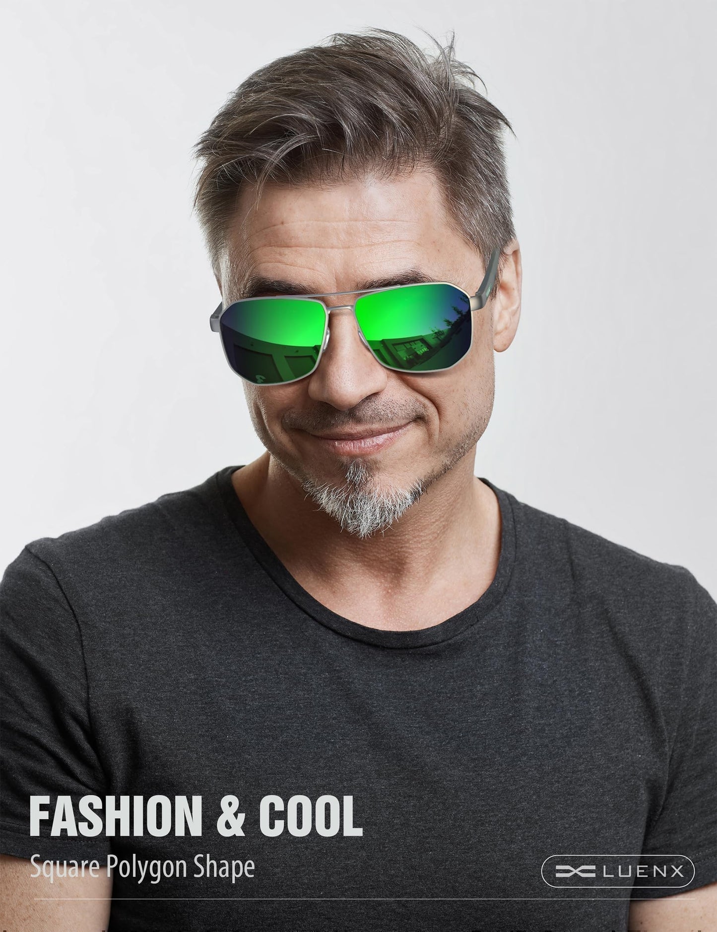 LUENX Aviator Sunglasses for Men Square Polarized Polygon Lens - UV 400 Protection with Accessories Driving Outdoor My Time My Money