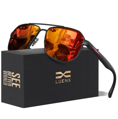 LUENX Aviator Sunglasses for Men Square Polarized Polygon Lens - UV 400 Protection with Accessories Driving Outdoor My Time My Money