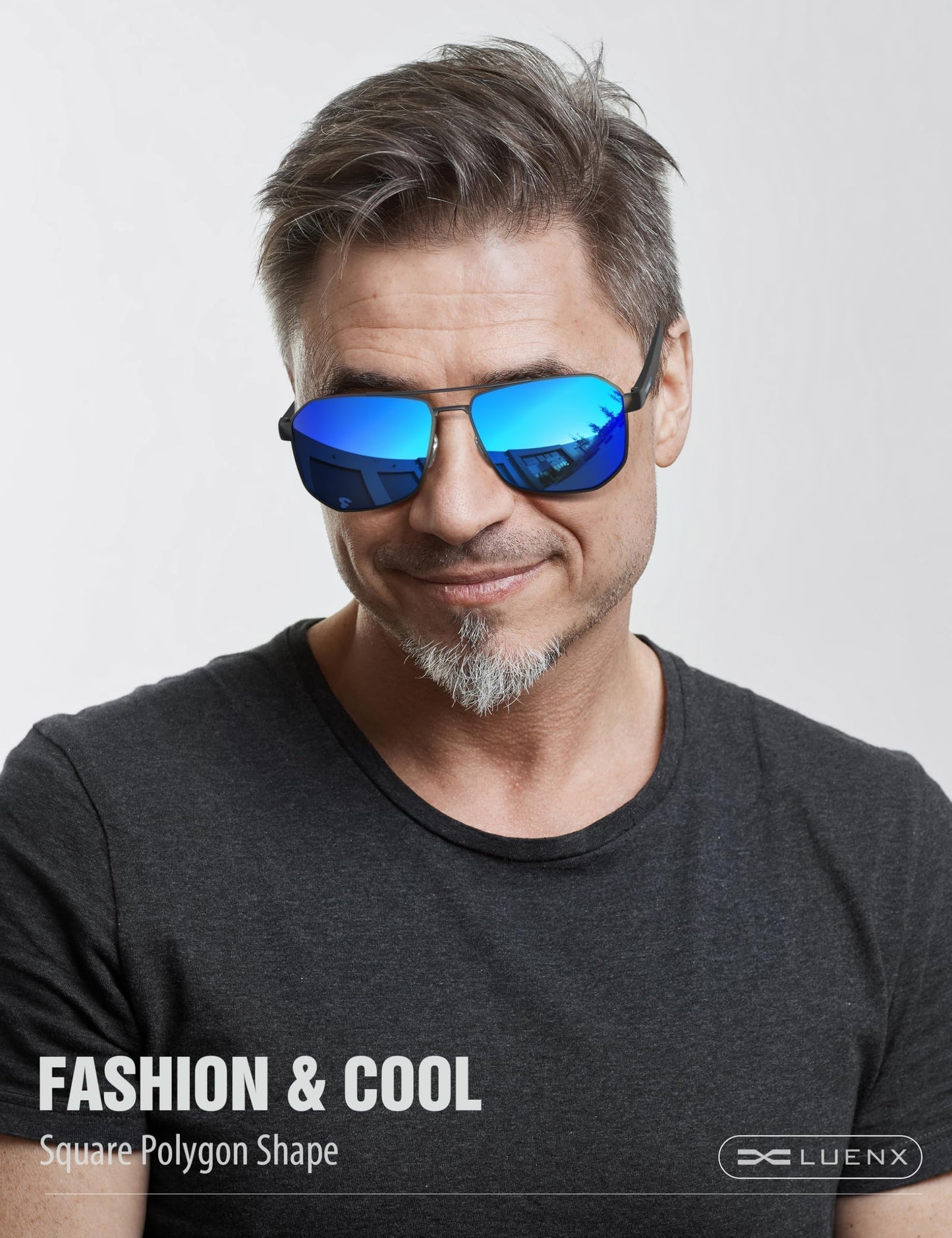 LUENX Aviator Sunglasses for Men Square Polarized Polygon Lens - UV 400 Protection with Accessories Driving Outdoor My Time My Money