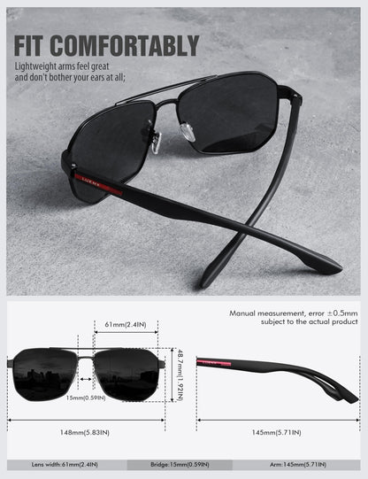 LUENX Aviator Sunglasses for Men Square Polarized Polygon Lens - UV 400 Protection with Accessories Driving Outdoor My Time My Money