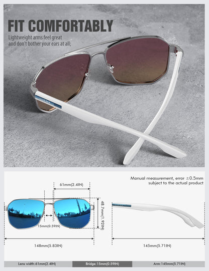 LUENX Aviator Sunglasses for Men Square Polarized Polygon Lens - UV 400 Protection with Accessories Driving Outdoor My Time My Money