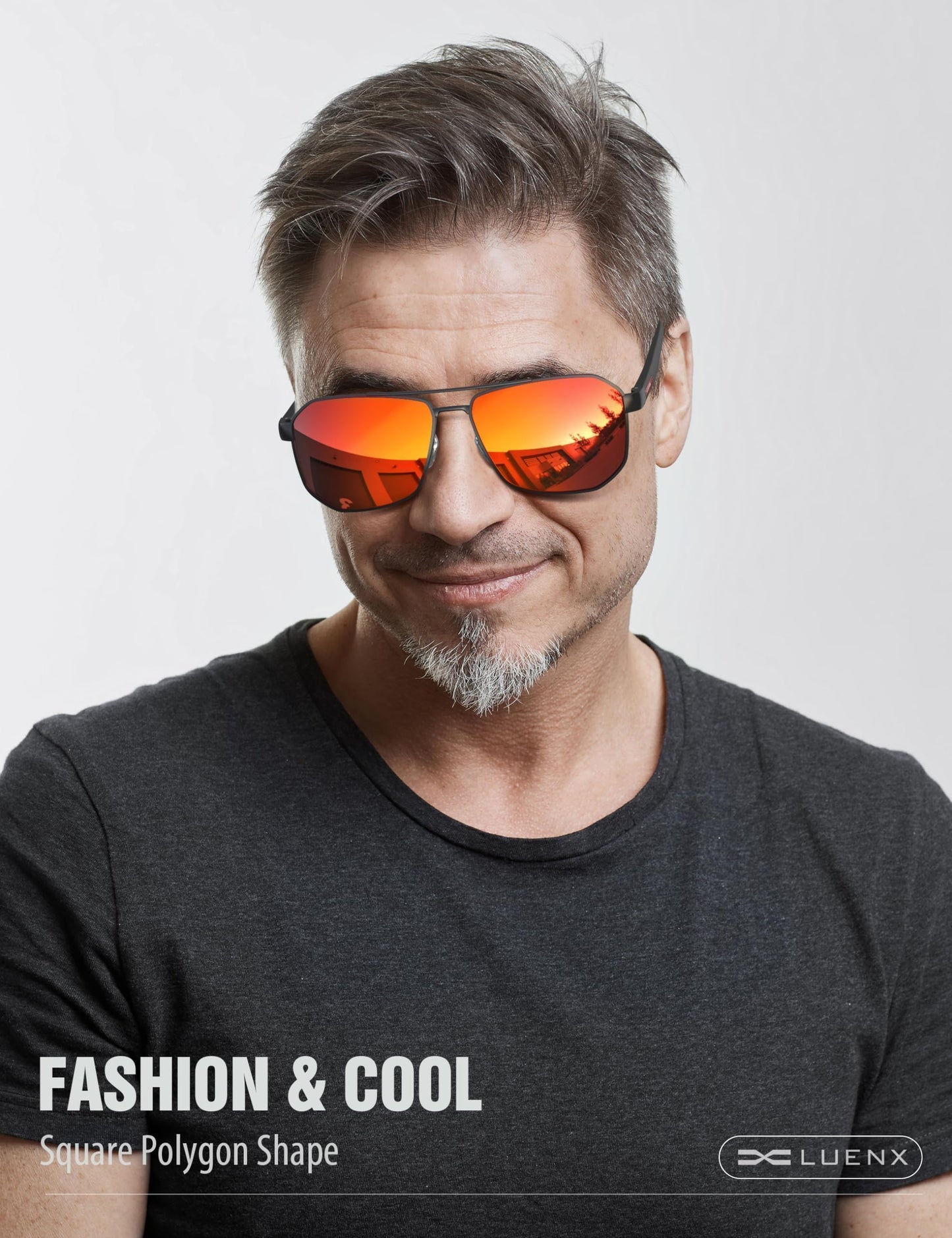 LUENX Aviator Sunglasses for Men Square Polarized Polygon Lens - UV 400 Protection with Accessories Driving Outdoor My Time My Money