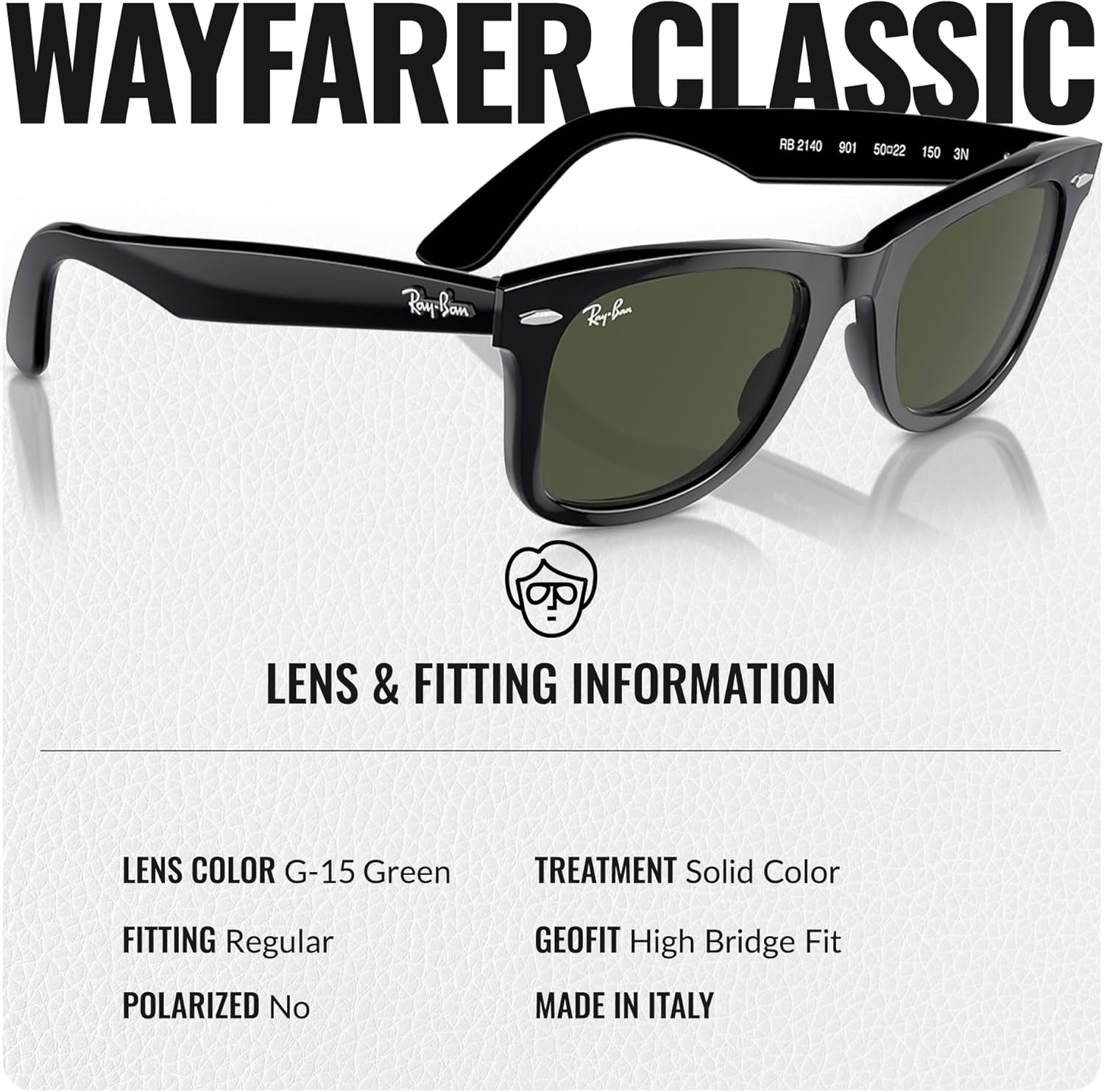 Ray-Ban RB2140 Original Wayfarer Classic Square Shape Sunglasses With Eyewear Kit Bundle - High Bridge Fit - Ideal Formal and Casual Wear Square Sunglasses My Time My Money