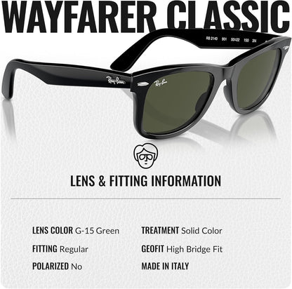 Ray-Ban RB2140 Original Wayfarer Classic Square Shape Sunglasses With Eyewear Kit Bundle - High Bridge Fit - Ideal Formal and Casual Wear Square Sunglasses My Time My Money