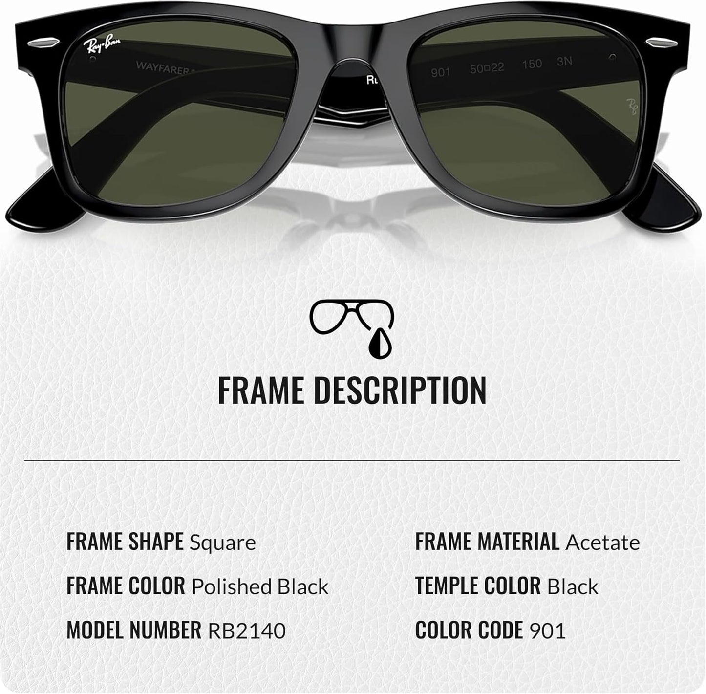 Ray-Ban RB2140 Original Wayfarer Classic Square Shape Sunglasses With Eyewear Kit Bundle - High Bridge Fit - Ideal Formal and Casual Wear Square Sunglasses My Time My Money