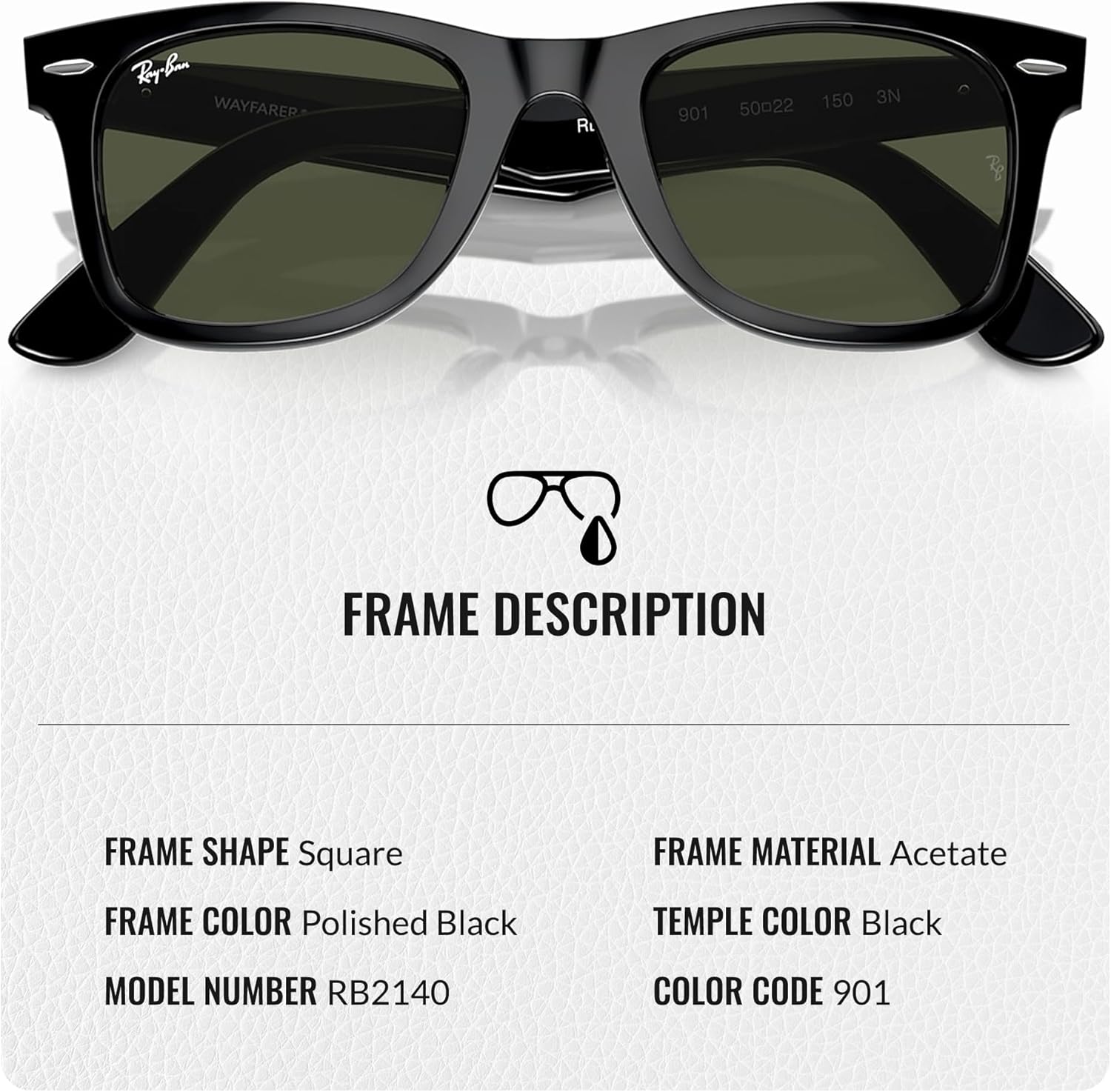 Ray-Ban RB2140 Original Wayfarer Classic Square Shape Sunglasses With Eyewear Kit Bundle - High Bridge Fit - Ideal Formal and Casual Wear Square Sunglasses My Time My Money