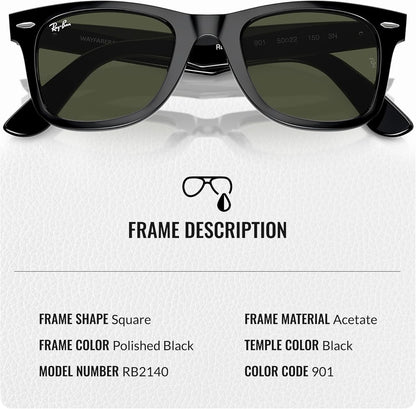 Ray-Ban RB2140 Original Wayfarer Classic Square Shape Sunglasses With Eyewear Kit Bundle - High Bridge Fit - Ideal Formal and Casual Wear Square Sunglasses My Time My Money