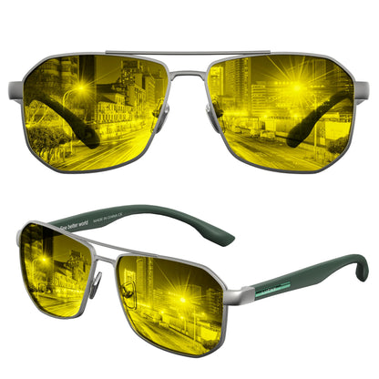 LUENX Aviator Sunglasses for Men Square Polarized Polygon Lens - UV 400 Protection with Accessories Driving Outdoor My Time My Money