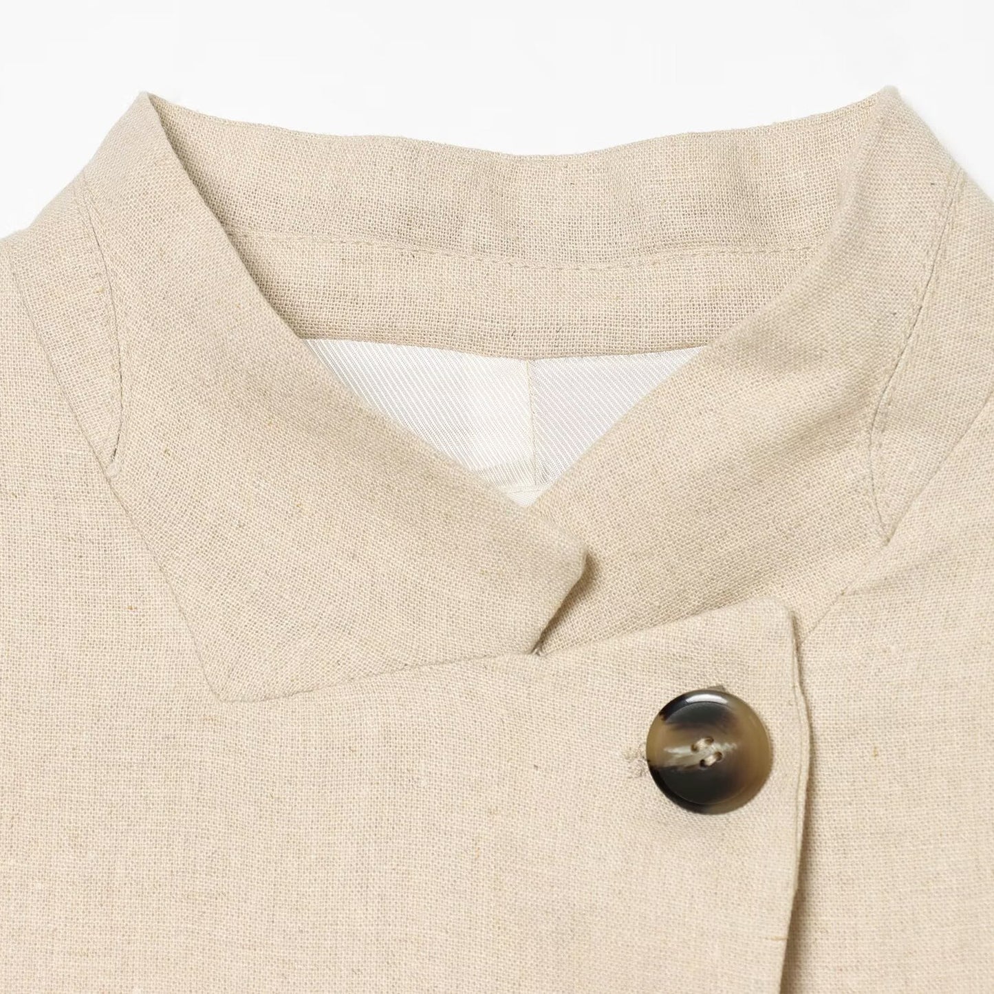 Stand collar linen blend short sleeved suit jacket eprolo