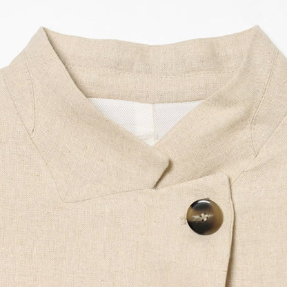 Stand collar linen blend short sleeved suit jacket eprolo