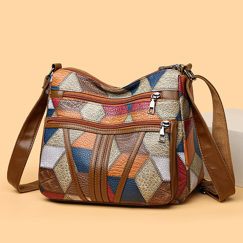 Splicing color blocking large capacity shoulder bag eprolo