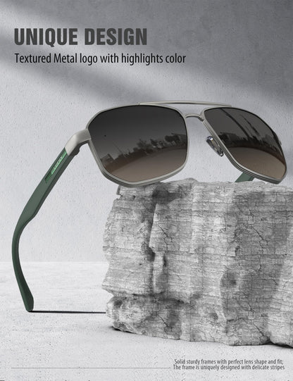 LUENX Aviator Sunglasses for Men Square Polarized Polygon Lens - UV 400 Protection with Accessories Driving Outdoor My Time My Money