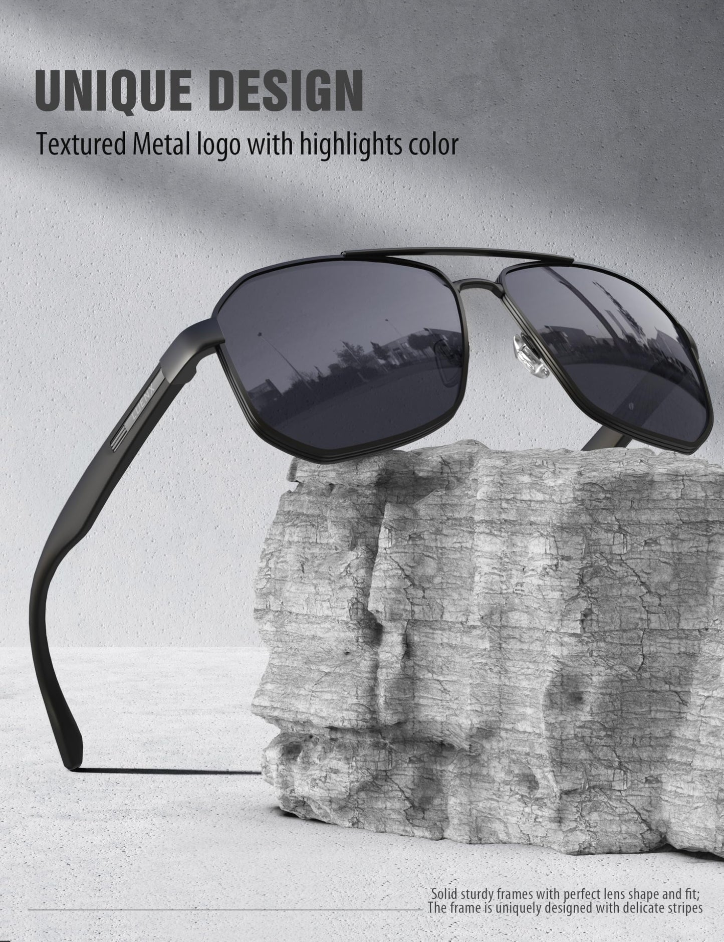 LUENX Aviator Sunglasses for Men Square Polarized Polygon Lens - UV 400 Protection with Accessories Driving Outdoor My Time My Money