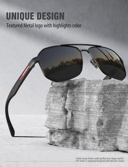 LUENX Aviator Sunglasses for Men Square Polarized Polygon Lens - UV 400 Protection with Accessories Driving Outdoor My Time My Money