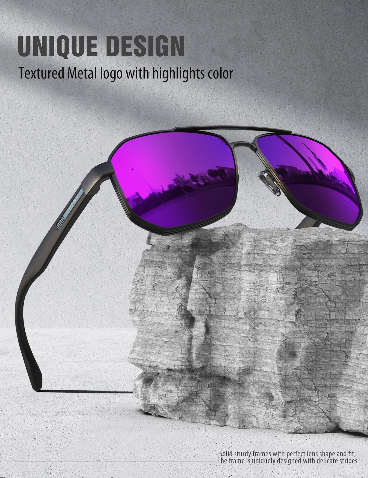 LUENX Aviator Sunglasses for Men Square Polarized Polygon Lens - UV 400 Protection with Accessories Driving Outdoor My Time My Money