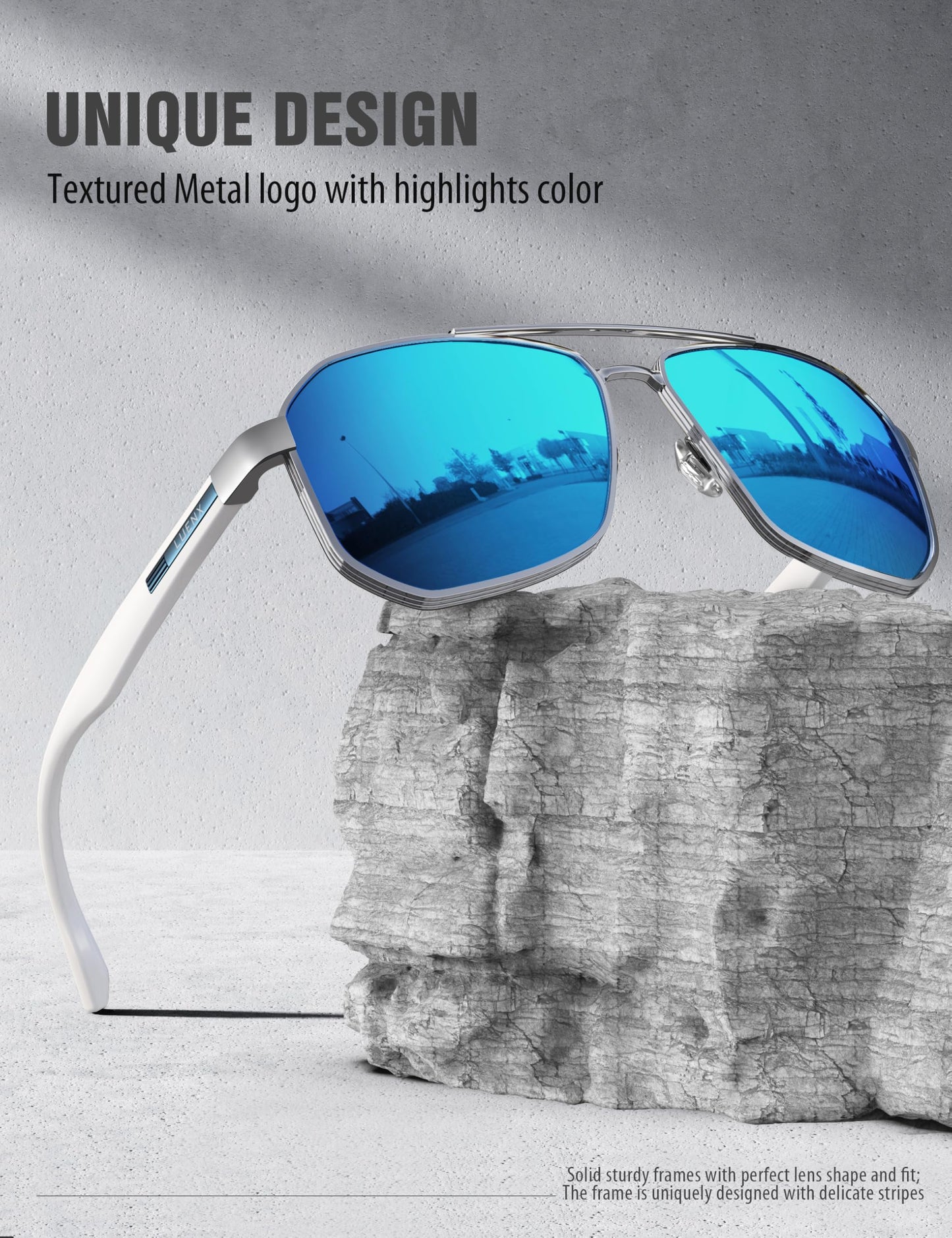 LUENX Aviator Sunglasses for Men Square Polarized Polygon Lens - UV 400 Protection with Accessories Driving Outdoor My Time My Money