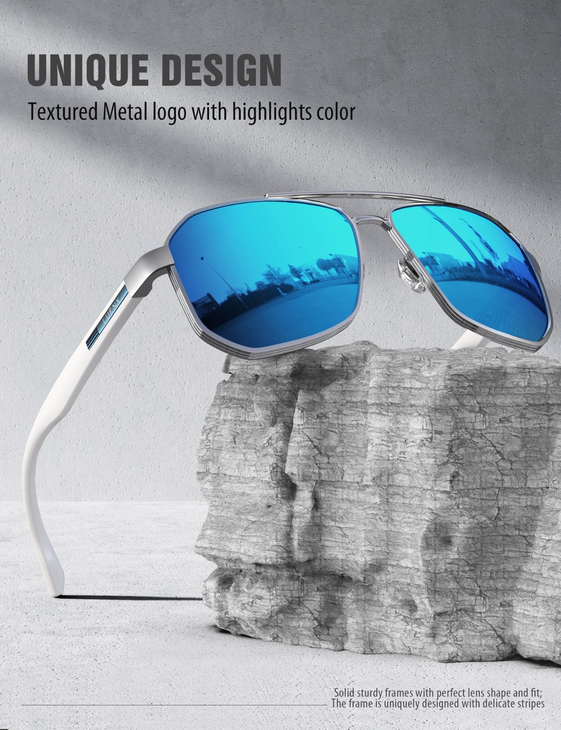 LUENX Aviator Sunglasses for Men Square Polarized Polygon Lens - UV 400 Protection with Accessories Driving Outdoor My Time My Money