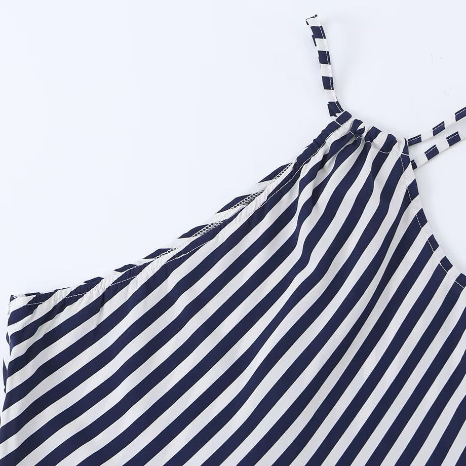 Slim fit diagonal striped printed asymmetric camisole skirt eprolo
