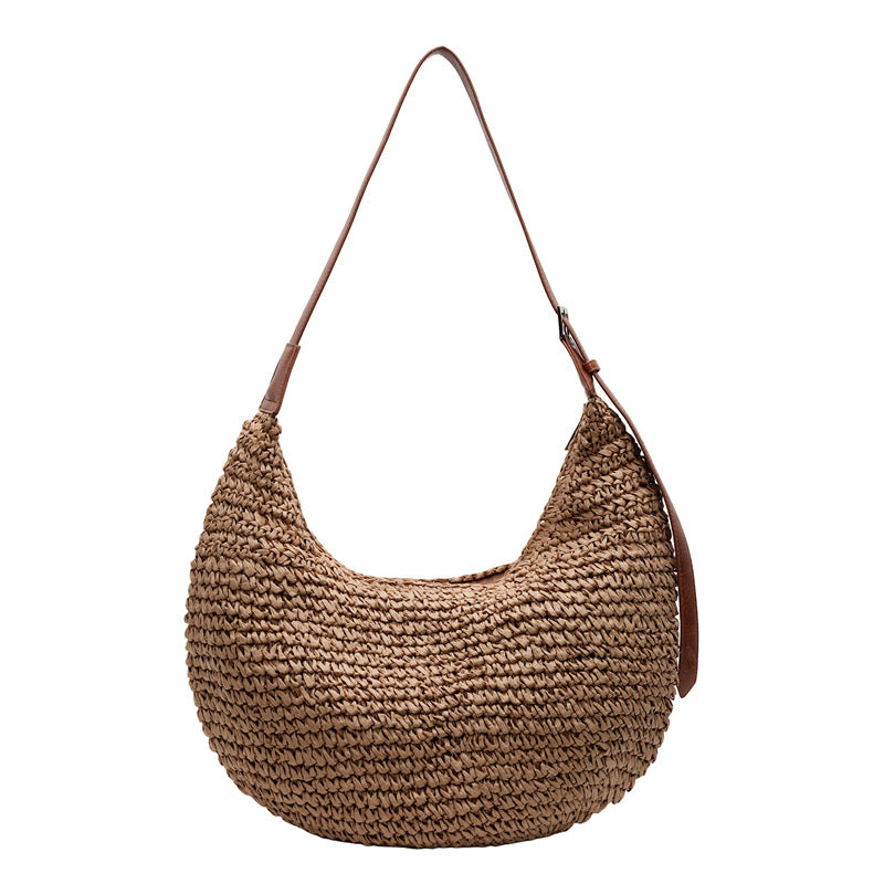 Woven Bag Women  Casual Large Capacity Handmade Straw Shoulder  Purse eprolo