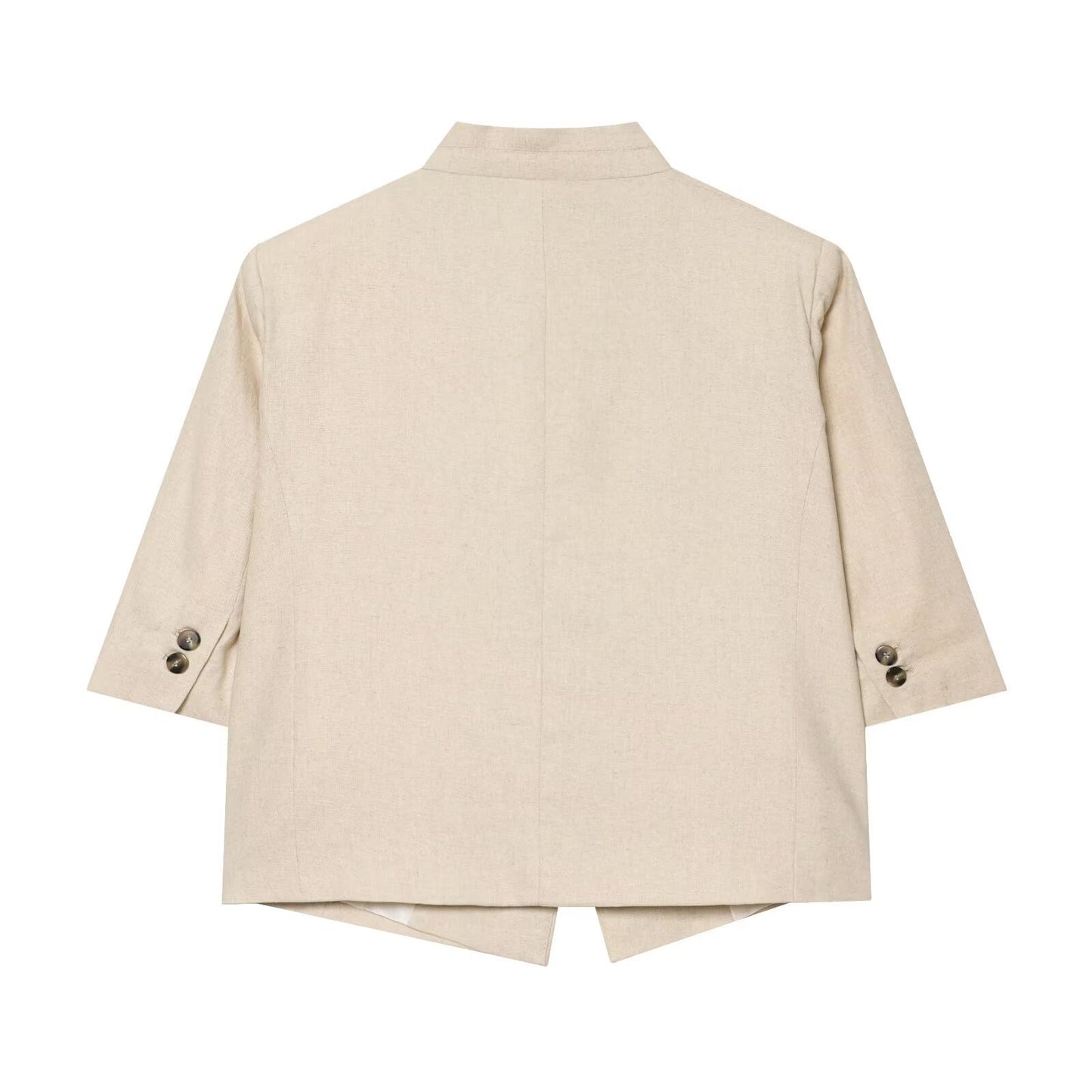 Stand collar linen blend short sleeved suit jacket eprolo
