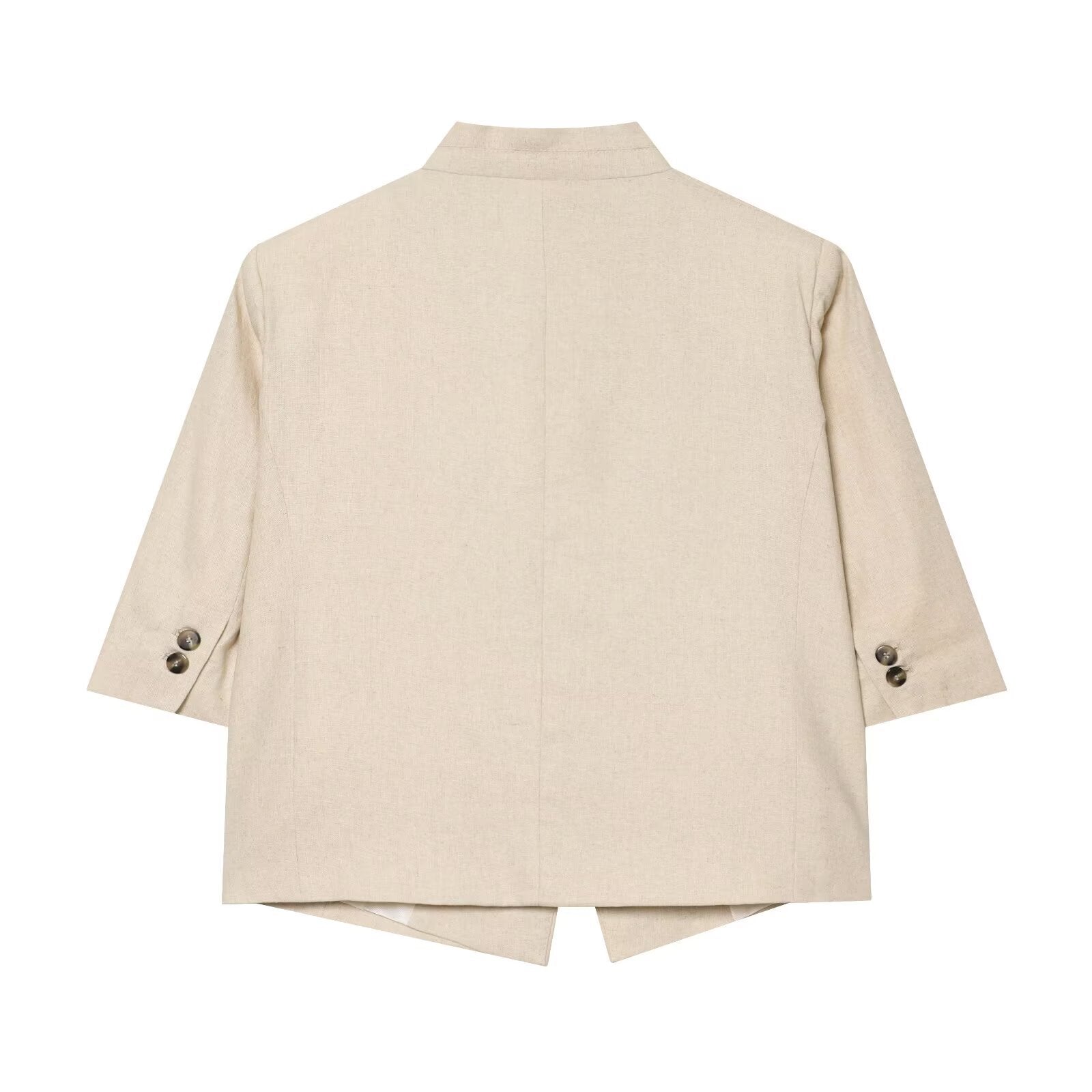 Stand collar linen blend short sleeved suit jacket eprolo