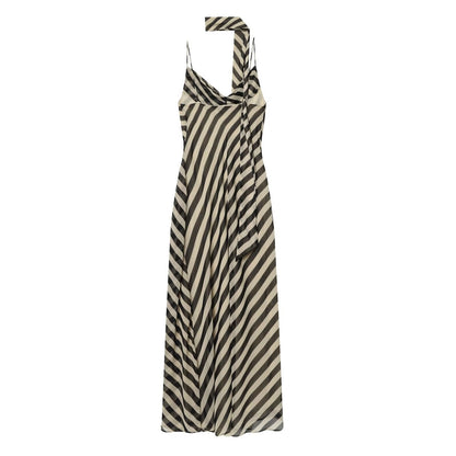 Striped ribbon decoration swing collar suspender long skirt eprolo