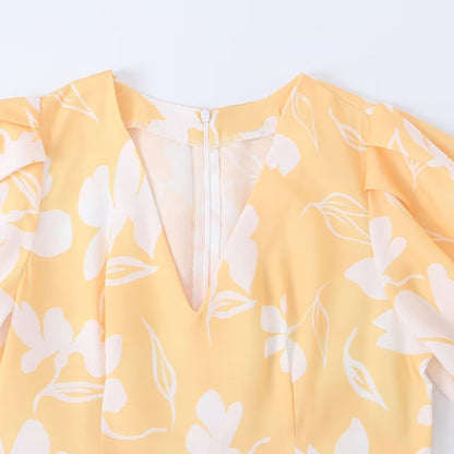Bubble short sleeved V-neck printed dress eprolo