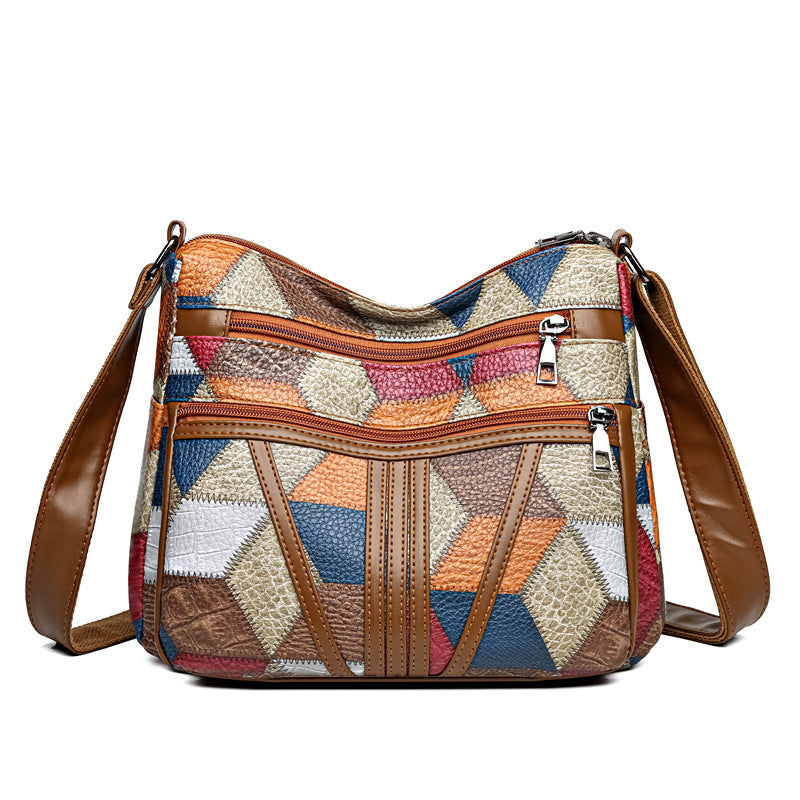 Splicing color blocking large capacity shoulder bag eprolo