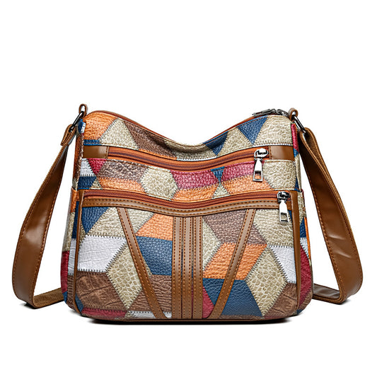 Splicing color blocking large capacity shoulder bag eprolo