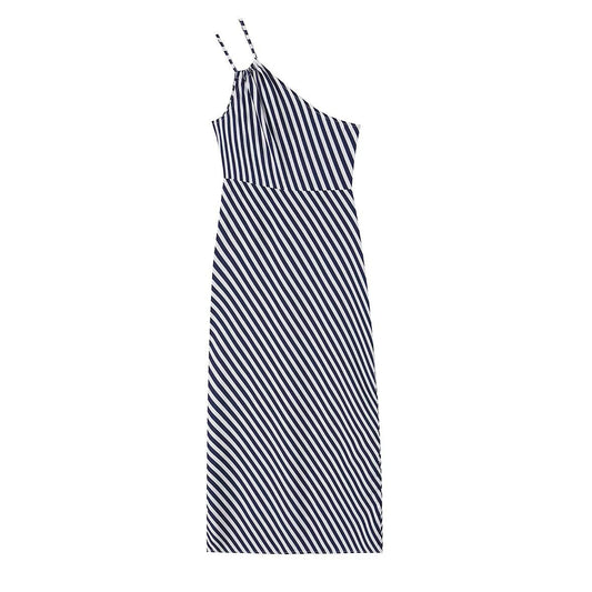 Slim fit diagonal striped printed asymmetric camisole skirt eprolo