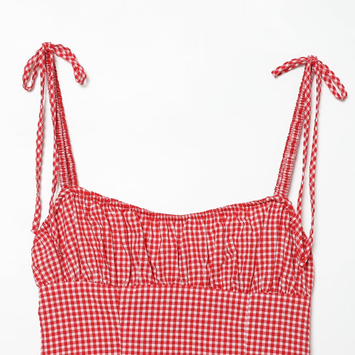 Round neck plaid pleated camisole top eprolo
