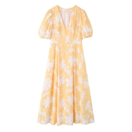 Bubble short sleeved V-neck printed dress eprolo